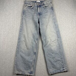 Zara Jeans Womens 4 Stone Wash Wide Leg Denim Distressed High Waist Whiskering
